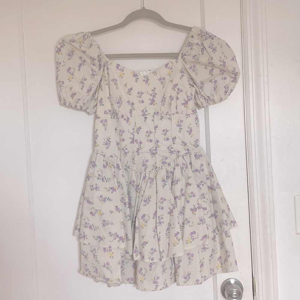 Ledin Double Layered Floral Puff Sleeve Corset Mini Dress